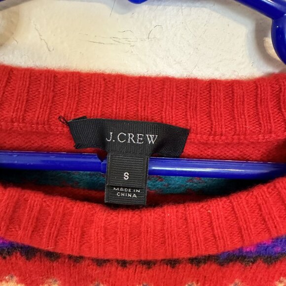 J. Crew Womens Red Fair Isle Wool Sweater  Size S Juniors 12 - Picture 2 of 9